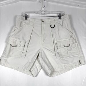 Columbia PFG Womens Cargo Shorts Sail White Cotton Canvas Hiking Size L FM4012
